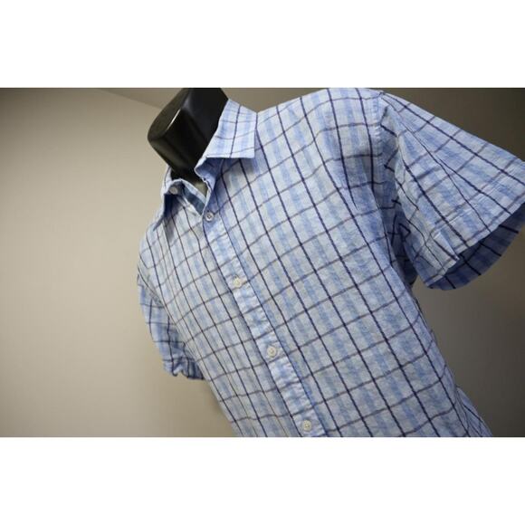 English Laundry Dress Shirt Plaid Linen Blend Short Sleeve Mens Size Large - Picture 1 of 10